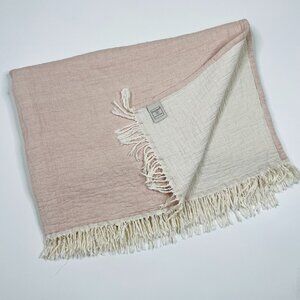 Texteis Penedo Pink & Cream 100% Cotton Gauze Throw Blanket w/ Fringe 72" x 54"